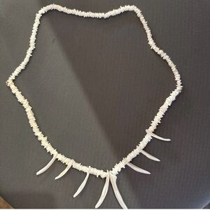 White Beaded Necklace with Claw Accents